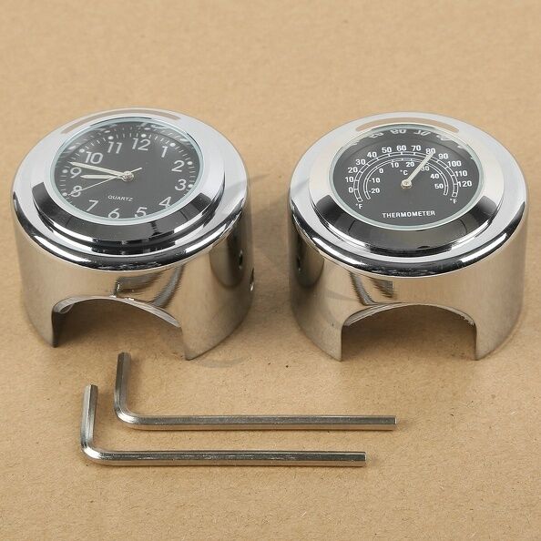 

7/8 1 мотоциклетный руль циферблат часы и термометр температура черный/хром крепление для Honda Yamaha Suzuki Kawasaki Harley Sporter XL