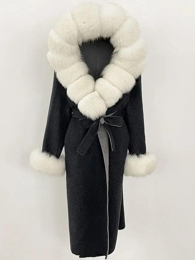 OFTBUY Autumn Winter Women Coat Real Natural Fox Fur Collar Hooded Double-faced Woolen Blends Jacket Thick Warm Casual Overwears