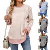 Fall Winter New Women's Striped Color Block Crew Neck Loose Long Sleeve Sweatshirt Top Leisure Trade