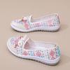 Sommer Damen Stoffschuhe Stickerei Handgewebt Flach Chinesischer Retro-Stil Atmungsaktives Mesh Freizeitschuhe Mama Schuhe für ältere Frauen