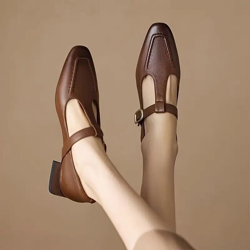 Square-Toe Retro Mary Jane Flats 2025 Fall Slip-On Comfortable Leather Shoes