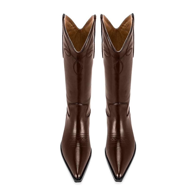 Krazing Pot Cow Leather Autumn Winter Shoes Thick High Heels Big Size 34-size 46 Western Boots Women Keep Warm Mid-calf Boots