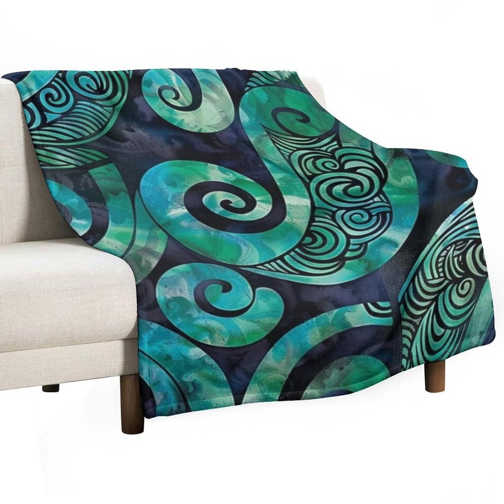 New Zealand Mori Paua Pattern Koru Design Throw Blanket Foldable Soft Warm Blanket for Outdoor Use