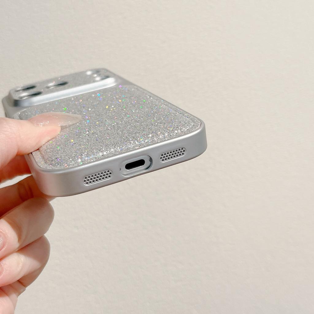 Shining Glitter Leather Large Window Lens Protect Phone Case for For Iphone 17 16 1 14 Pro Max Shockproof Bumper Bling Cover