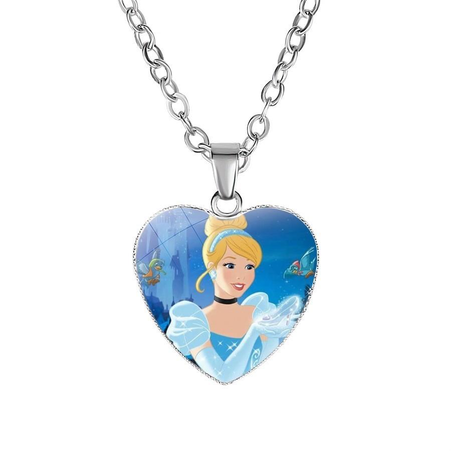 Neue Cartoon Frozen Elsa Prinzessin Herz Anhänger Kinder Halskette Schneewittchen Meerjungfrau Accessoires