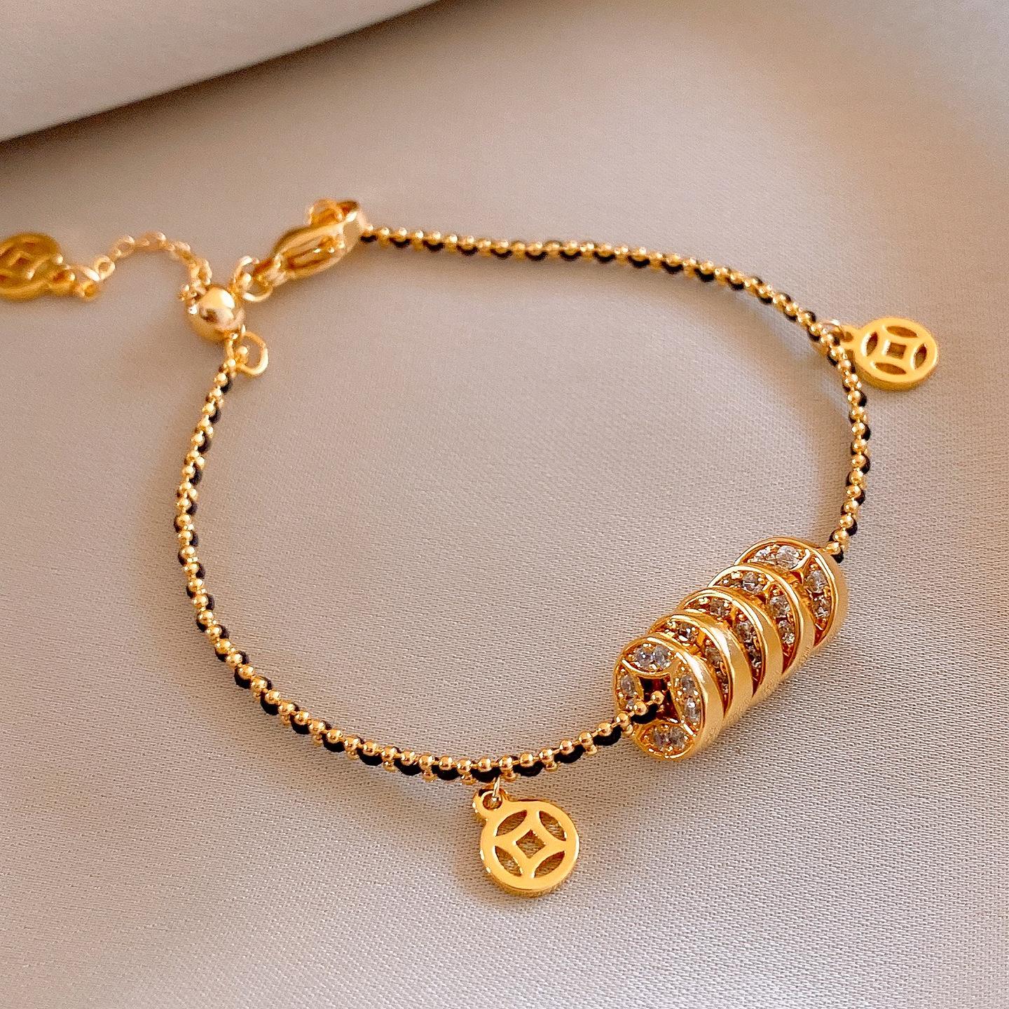 New Chinese zircon round copper coin pendant bracelet bracelet retro personalized exquisite jewelry