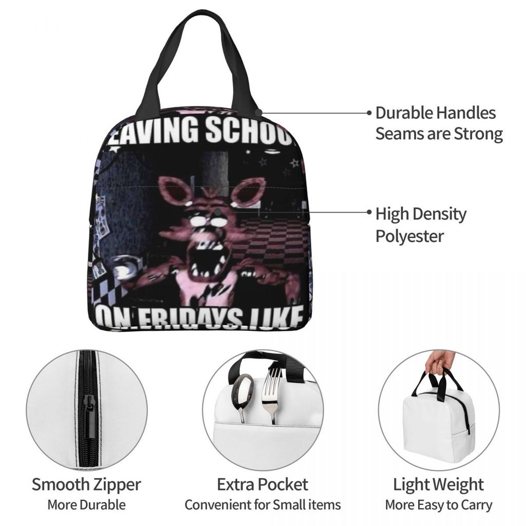 FNAF At Freddys Product Insulated Lunch Bag For Picnic Food Storage Bag Leakproof Thermal Cooler Lunch Boxes