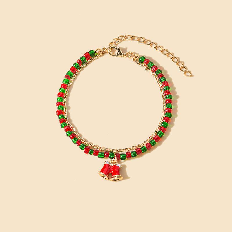 European-American Style Handmade Colorblock Beaded Bracelet with Cartoon Christmas Tree