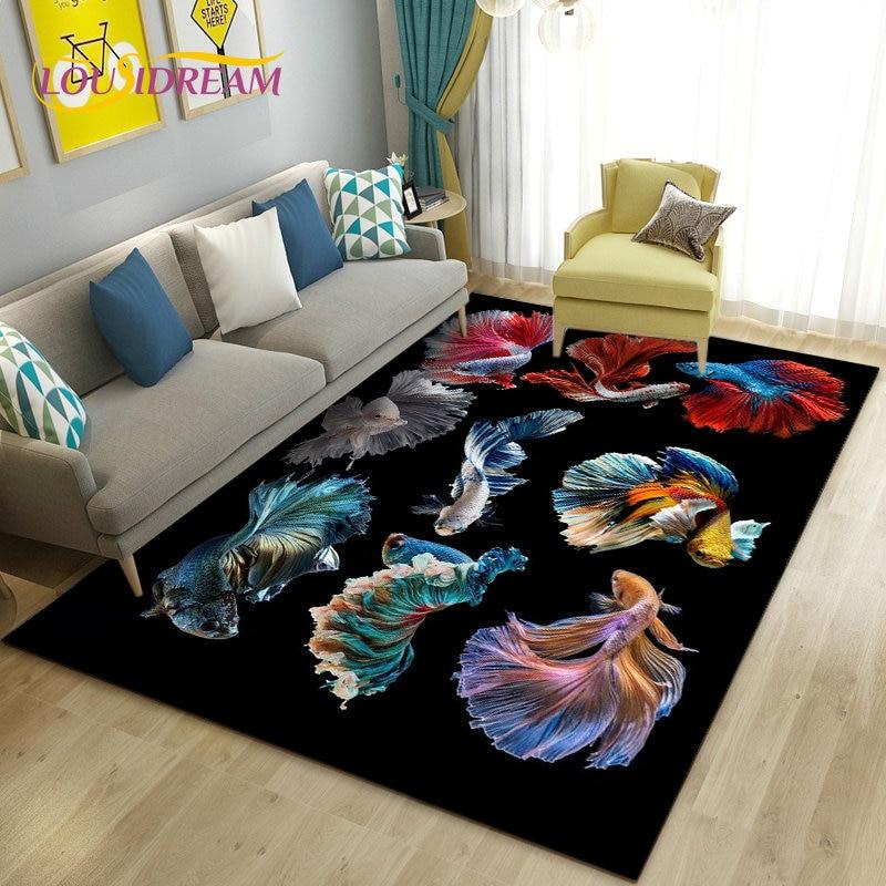 3D Fish Golden Arowana Betta Fish Area Rug,Carpet Rug for Living Room Bedroom Sofa Doormat Decor,Kid Play Non-slip Floor Mat