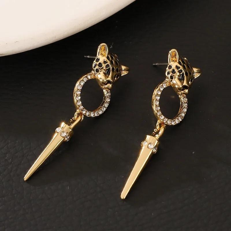 Cheetah Leopard Head Cone Pendant Earrings Women's Jewelry Accessories