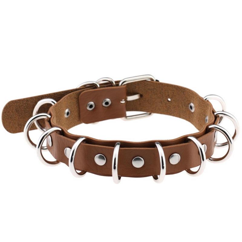 PU kožený gotický náhrdelník obojok Sexy špica okrúhly prsteň Kľúčna kosť Punk Rock Retiazka Choker Opasok Nastaviteľný golier Choker Cosplayer Halloween doplnok