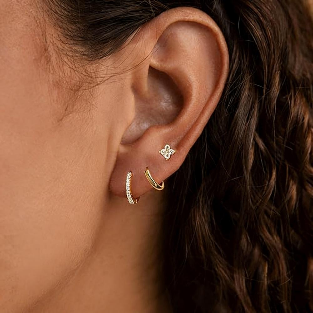 3 piece set Women's Hypoallergenic 14K Gold Plated Zircon Stud Earrings for Women Cartilage Multiple Ear Piercing Jewelry Gifts