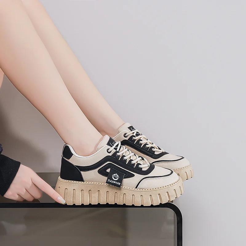 36 Legitimate Leather Luxury Brand Sneakers Casual Brown Shoes For Women Travel Sport Choes Special Tenys Stylish Beskete