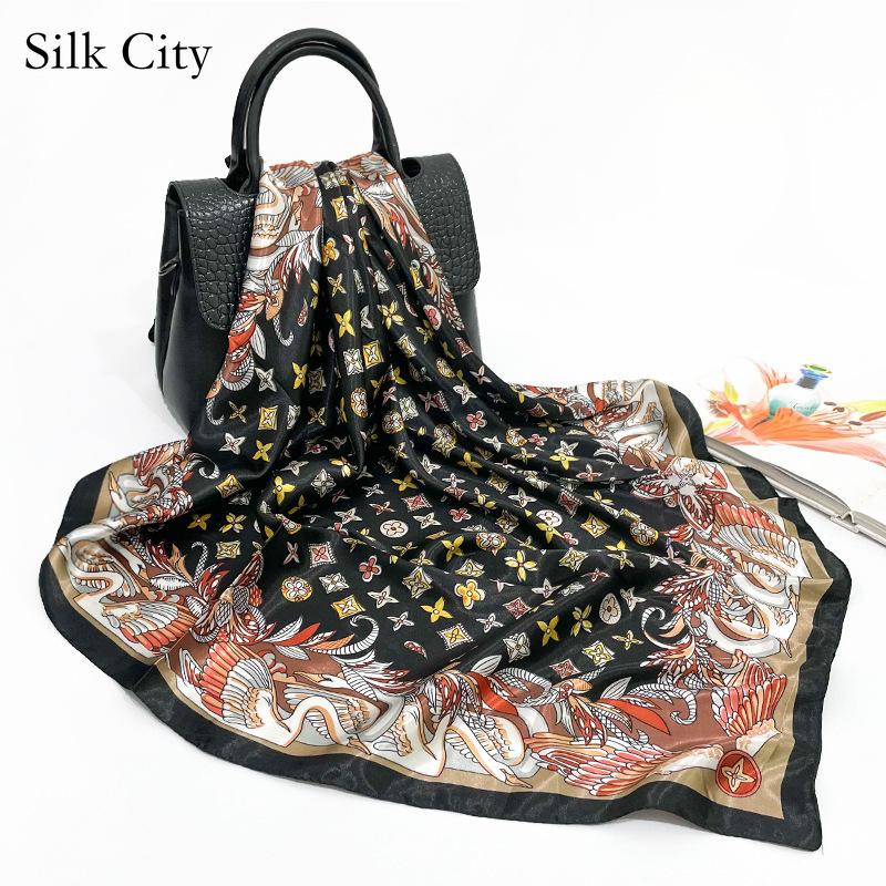 

Высококачественные роскошные шелковые шарфы, повязка на голову, шарфы, шейный шарф для женщин, шелковый шарф с цепочкой, женская декоративная шаль