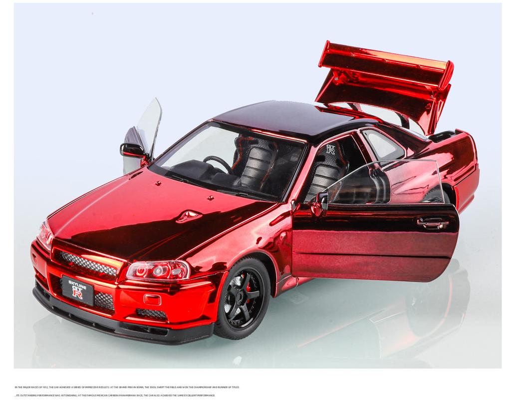 1/24 Nissan Skyline GT-R GTR R34 Alloy Electroplated Sports Car Model Diecast Metal Racing Car Vehicles Model Sound Light Kids Toy Gift