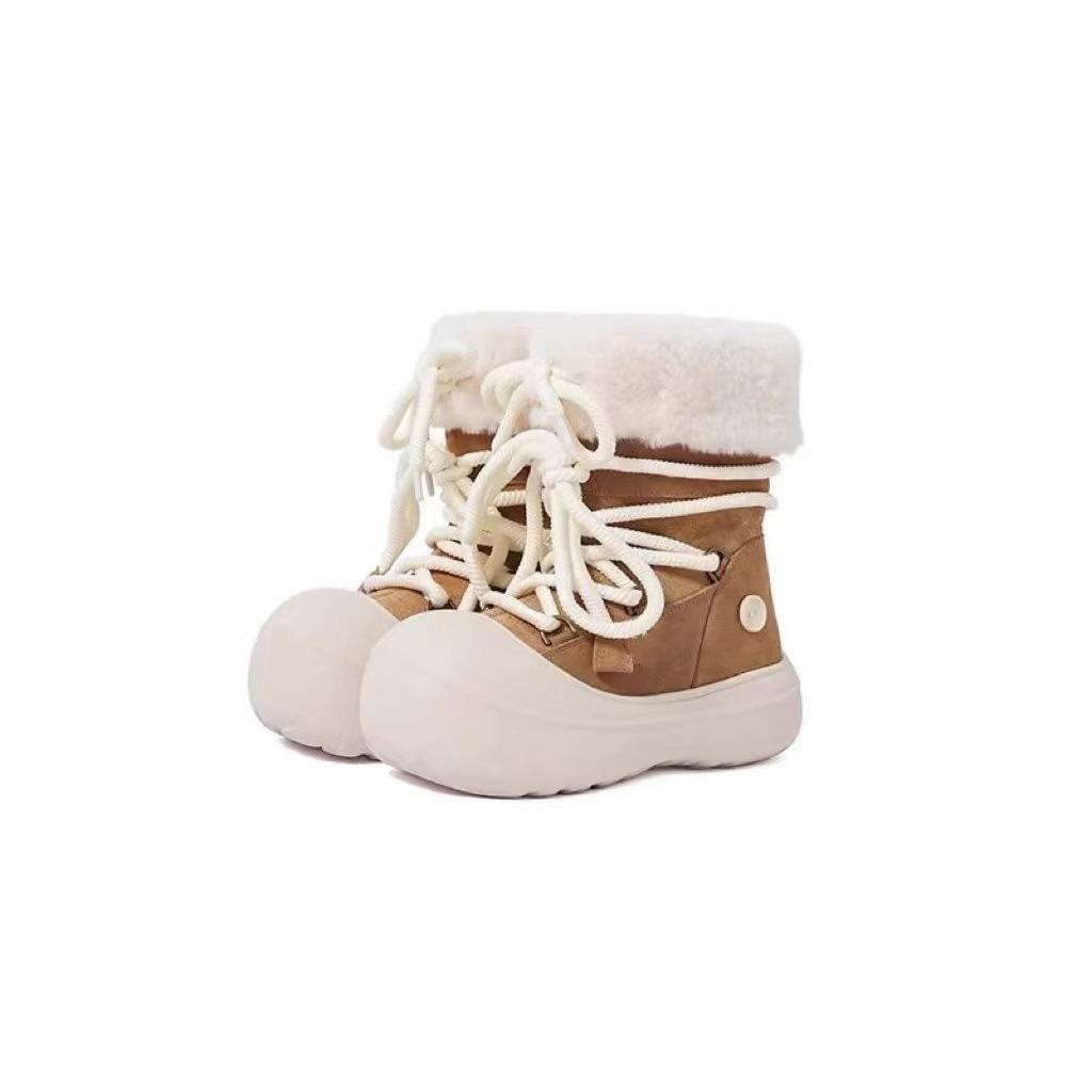 

Fur integrated snow boots women s autumn and winter new versatile small thick-soled non-slip warm cotton boots 40 хаки