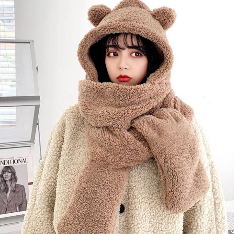 Ursuleț Ursuleț Pălărie pentru ureche Femeie Toamnă și Iarnă All-match Drăguț de pluș Esarfă de iarnă Cu glugă