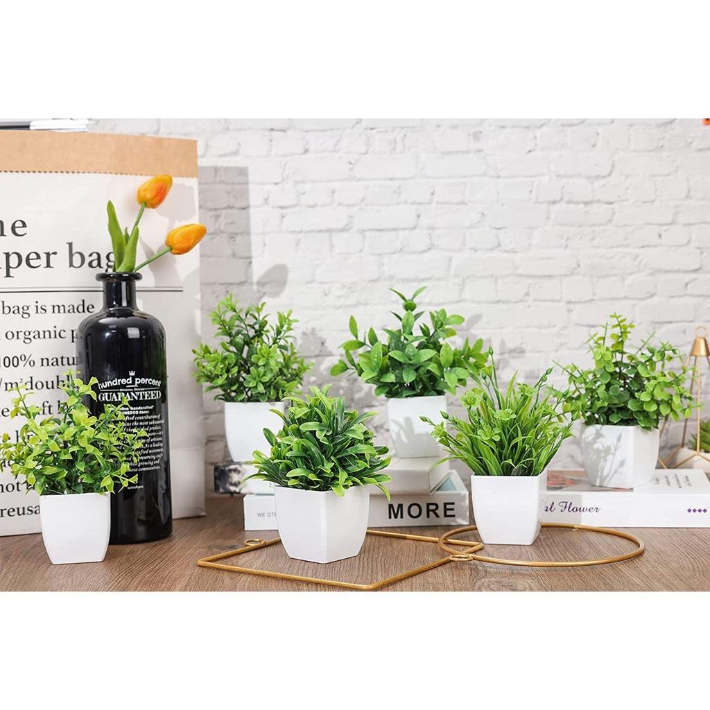 6 Packs Fake Plants Small, Mini Artificial Plants Indoor for Home Farmhouse Bathroom Shelf Décor (Height : 17CM, White)