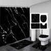 Marble Shower Curtain Set Creative Watercolor Ink Art Geometric Modern Bathroom Decor Floor Rug Bath Mats Toilet Lid Cover
