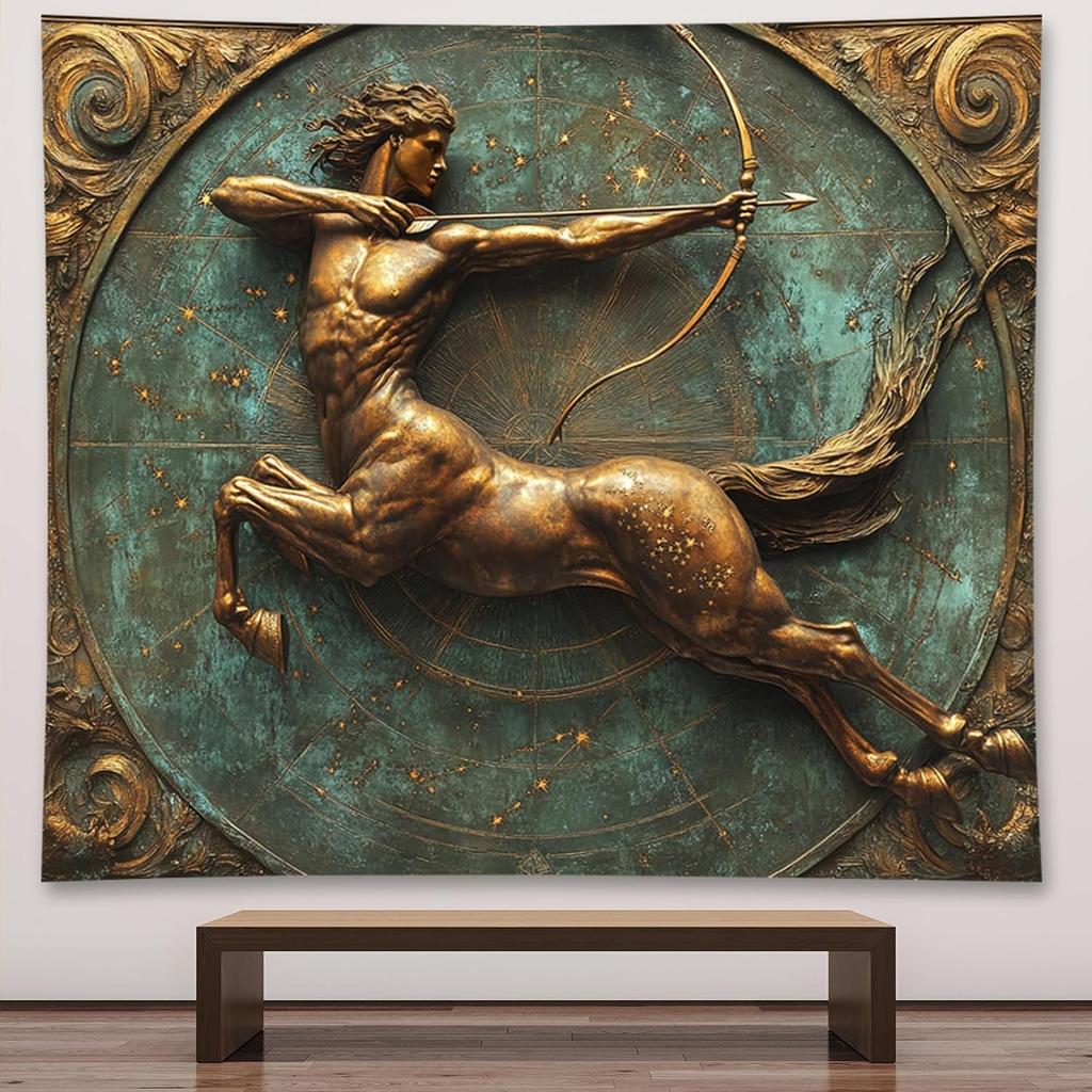 Bronze Angel Statue with Wings and Wheat Wall Art 2D Printing Cloth Spiritual Decor Mythical Figure Home Gallery Tapestry