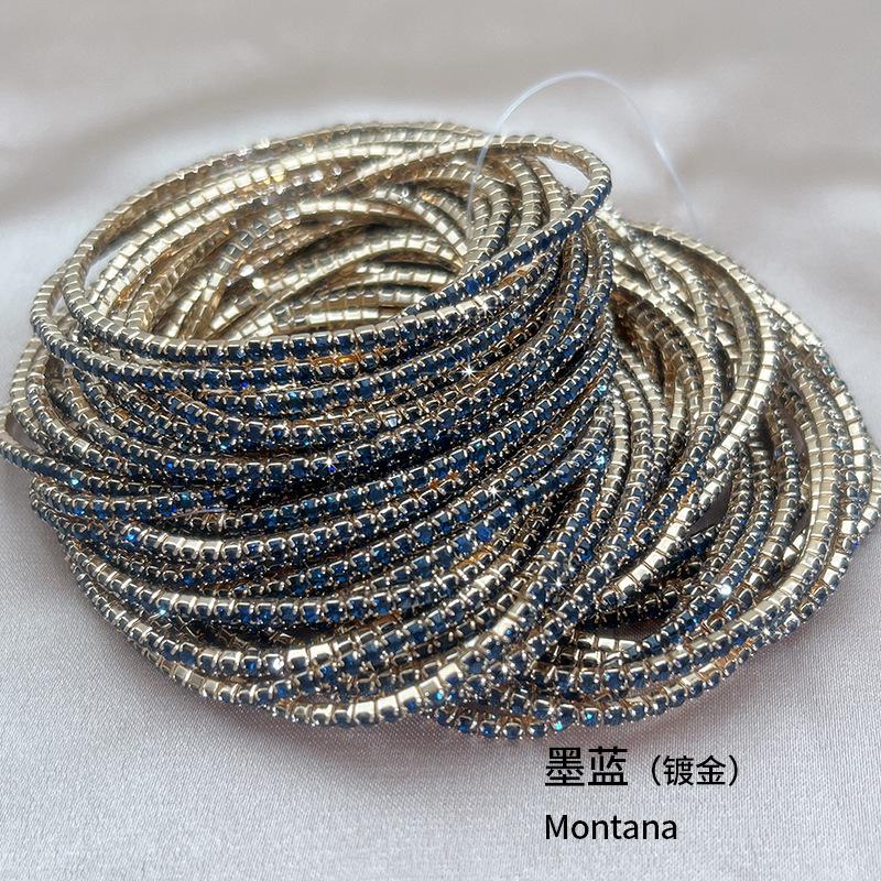 1 Pièce Or 2mm Rangée Unique Zircon Cubique Bracelet Tennis Bracelet Élastique pour Femmes Bijoux Streetwear Multicouches gray