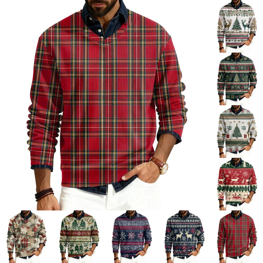 Men's V-neck Long-sleeved Ribbed Knit Pullover