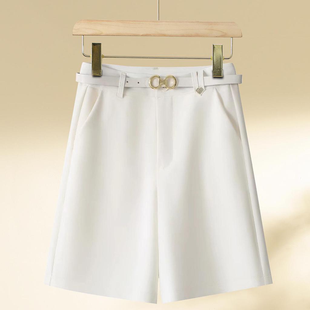 Dámské khaki šortky s vysokým pasem a širokými nohavicemi - Zeštíhlující střih do A, Perfektní na jaro a podzim 2024