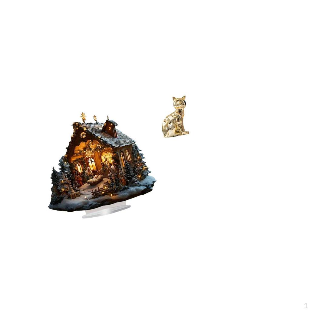 Nativity Scene Sculpture Desktop Figurine Acrylic Cat Statue Standing Ornament Shelf Desk Decoration