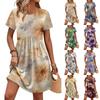 Women’s Short Sleeve Floral Print Casual Mini Dress Crew Neck Loose Fit Summer Sundress Soft Fabric Comfortable Style