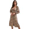 Square Neck Long Sleeve Leopard Print Single Breasted Medium Length Spring Dress