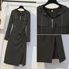 2023 Autumn Hooded Zipper Slit Dress for Women - Large Size, Slimming, Belly-Covering, Age-Reducing Style
