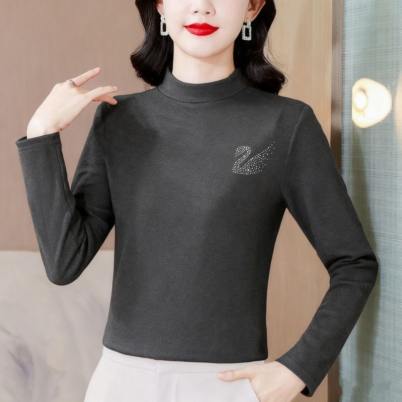 

Autumn Winter Style German Velvet Thickened Warm Half Turtle Collar Hot Diamond Pullover Versatile and Comfortable Top for Women L