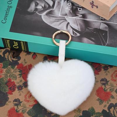 Personalized Heart-Shaped Rabbit Fur Keychain - Cute Plush Ball Heart Charm