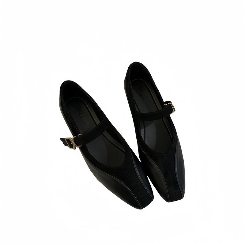 Spring high-end Mary Jane shoes women's one-word buckle belt retro temperament commuting height-increasing heels single shoes