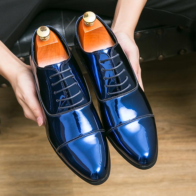 New Men's British Blue Gold Black Patent Leather Height Increasing Shoes Male Monk Strap Formal Wedding Prom Homecoming Oxfords