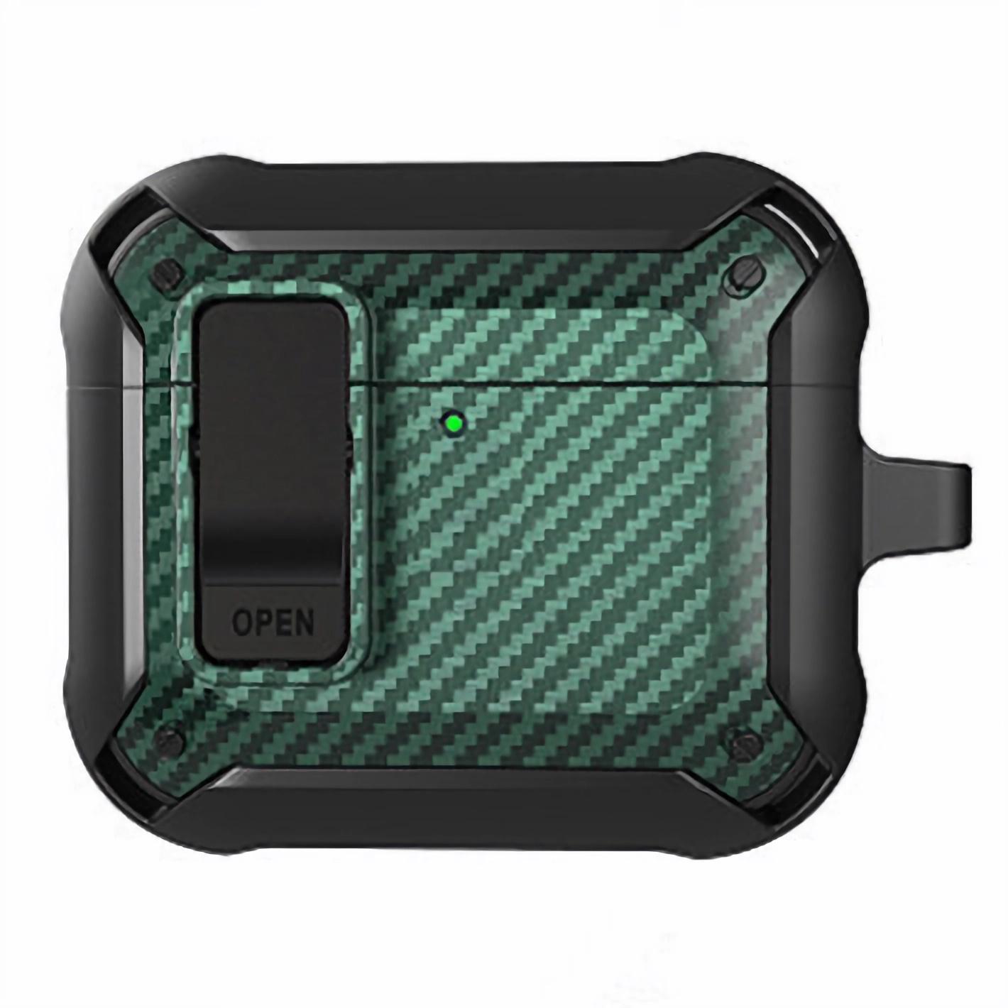 

For AirPods 4 Bluetooth-compatible Earphone Cover Carbon Fiber Texture TPU+PC Anti-Drop Case with Buckle A