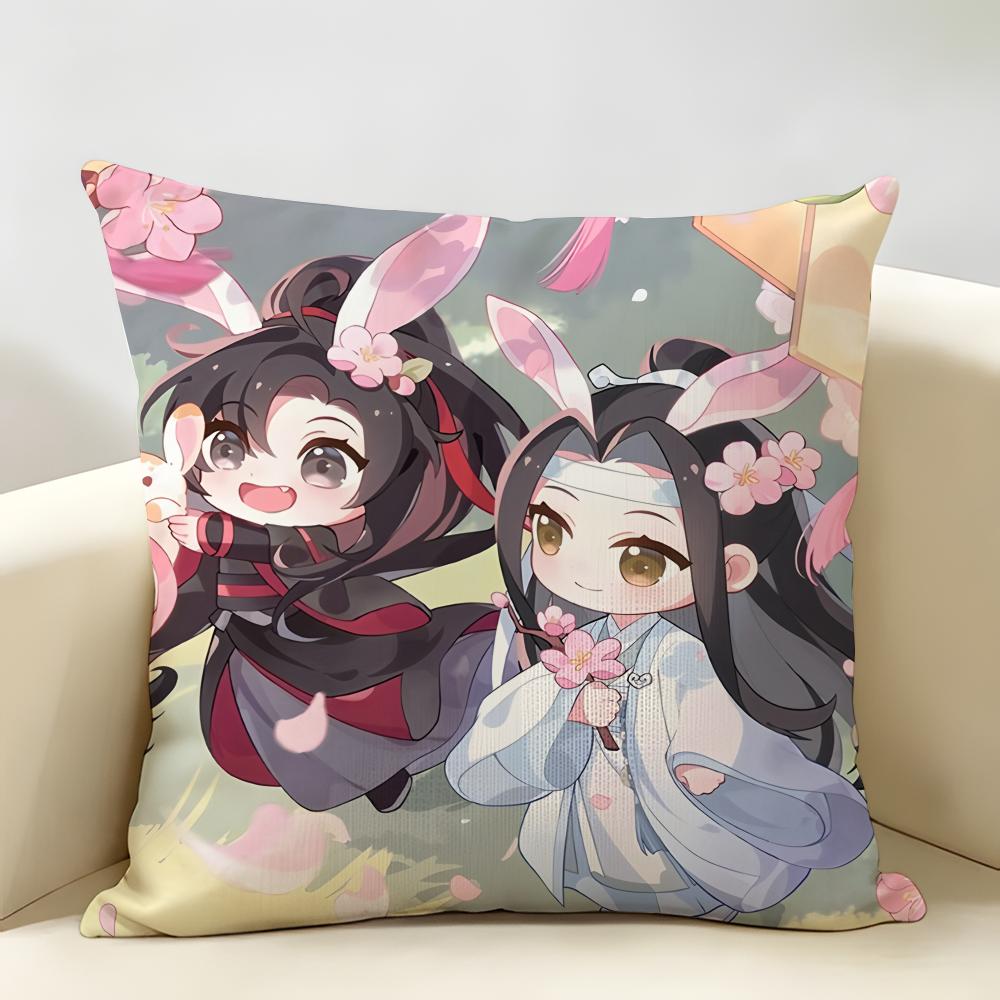 Cute MMo DDao ZZu SShi Cushion Cover Natural Linen Organic Fabric DoubleSided Printing Room Sofa Decor Pillow Case