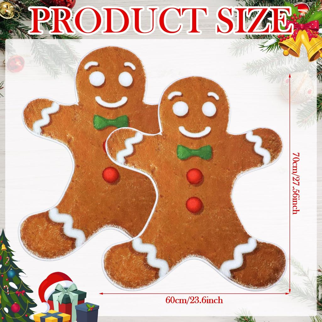 2-Piece Christmas Gingerbread Man Rug Set Soft, Non-Slip Bathroom Mat Indoor/Outdoor Entrance Doormat Home Decor