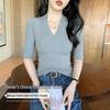 Women's Korean Style Black V-Neck Short Sleeve T-Shirt: Slimming Summer Fashion Top