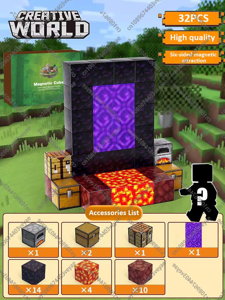 Magnetic Building Blocks Mine World Magnet Cubes Set for Boy Girl Kid Age 3+ DIY Model Children STEM Sensory Toy Birthday Gift