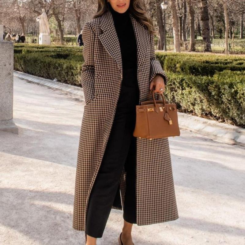 Fashion Plaid Overcoats Women Loose Lapel Button Long Sleeve Lady Coat Elegant Autumn Winter Fashion Female Outerwear