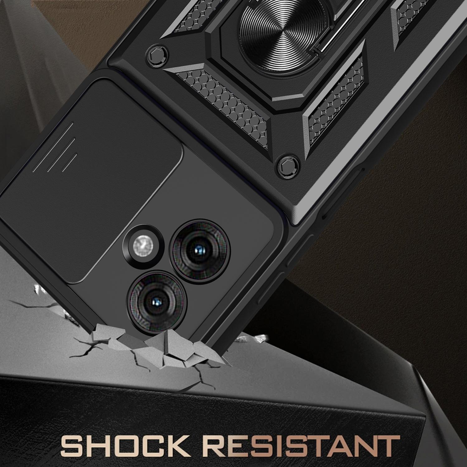 

Чохол для Motorola Moto G55 5G з кришкою-слайдером для камери, PC+TPU, підставка, чохол для телефону Black