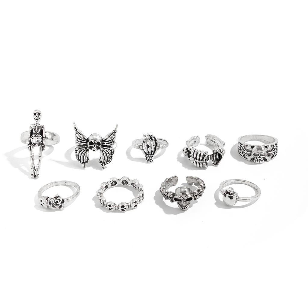 Vintage Halloween Skull Ring for Men Hip Hop Personality Punk Style Ring Set Men's Jewelry