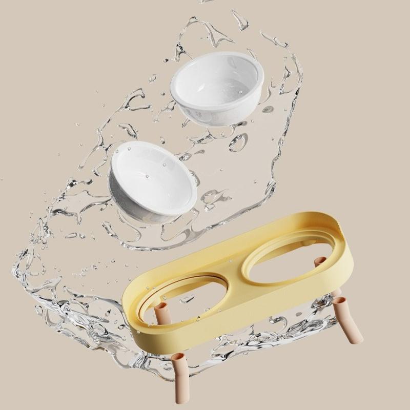 Double Pet Bowl No Spill Food Water Feeder with Stand Neck Support for Cats Dogs Anti Knock Anti Slip Elevated Design