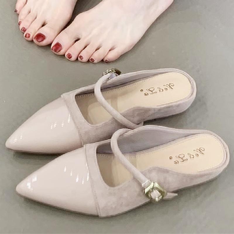 Fashion High Quality Pointed Toe Flat Sandals Women Fashion Narrow Band Buckle Slide Sandals Concise Comfortable Non-slip Designer Shoes