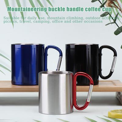 Tazza in Acciaio Inossidabile 220ml Tazza a Doppia Parete per Campeggio Viaggio Manico Moschettone Zaino