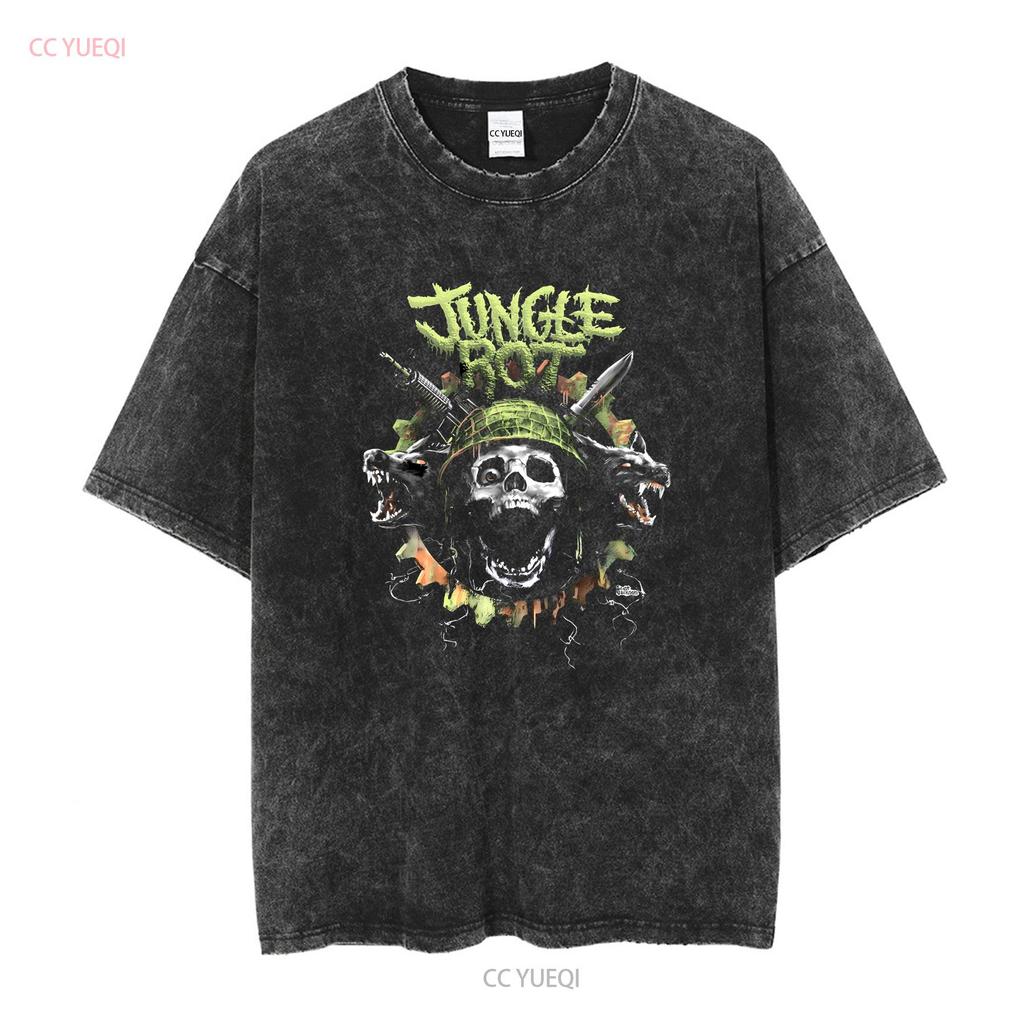 Jungle Rot Band Music Tour Black  Cotton T Shirt Vintage Washed Stretched Fashion Stylish Streetwear Casual Comfortable Unisex