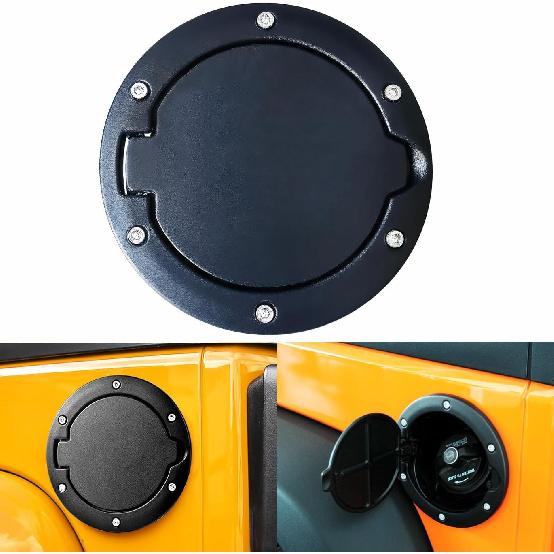 Gas Cap Cover for Jeep Wrangler Gas Tank Cover Fuel Filler Door Cover for Jeep Wrangler Accessories 2007-2017 JK & Unlimited Sport Rubicon Sahara in Black