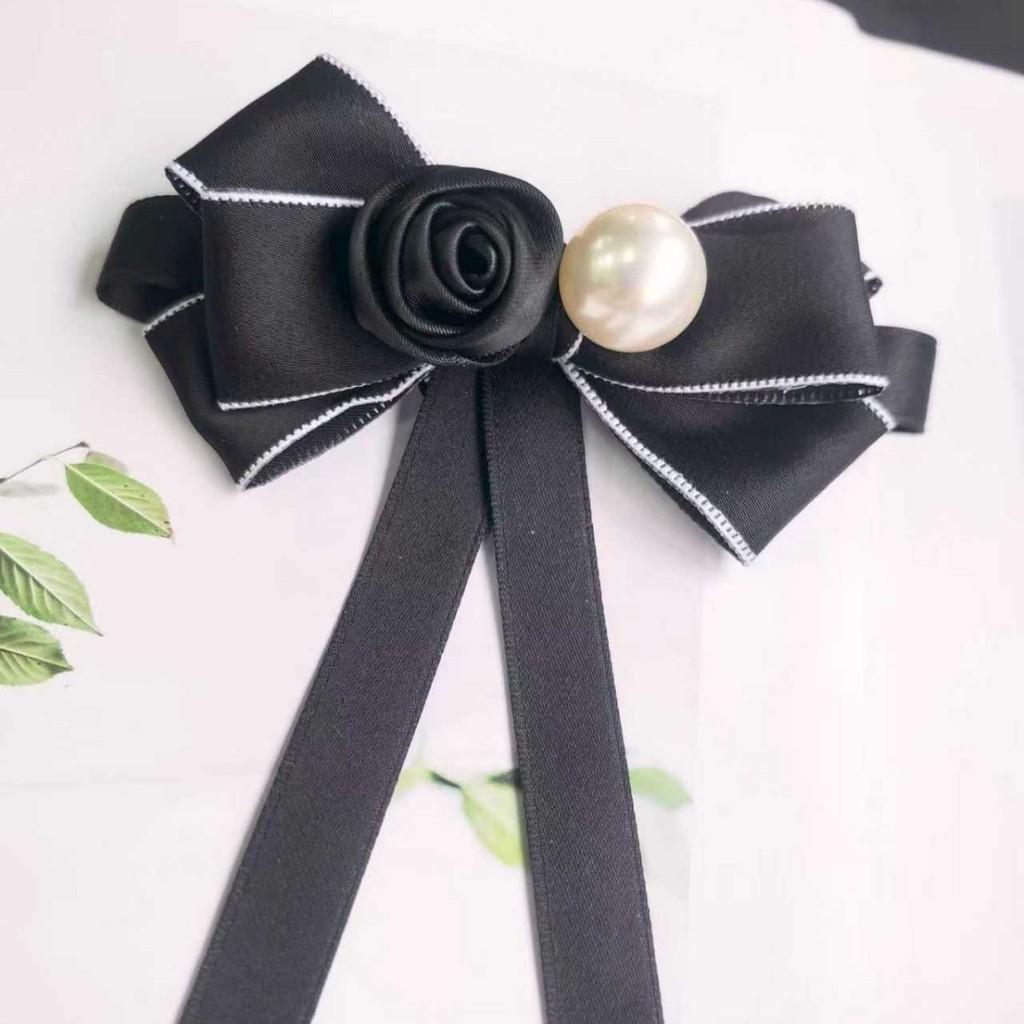 Classic Pearl Bow Tie Brooch With Flower Design For Adults