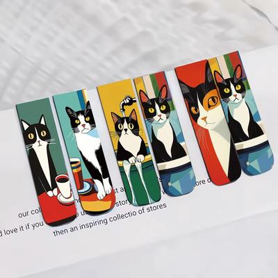5 Stück Cartoon-Katze Magnetische Lesezeichen Set Bunte Künstlerische Seitenmarkierer für Buchliebhaber Studenten & Lesebegeisterte